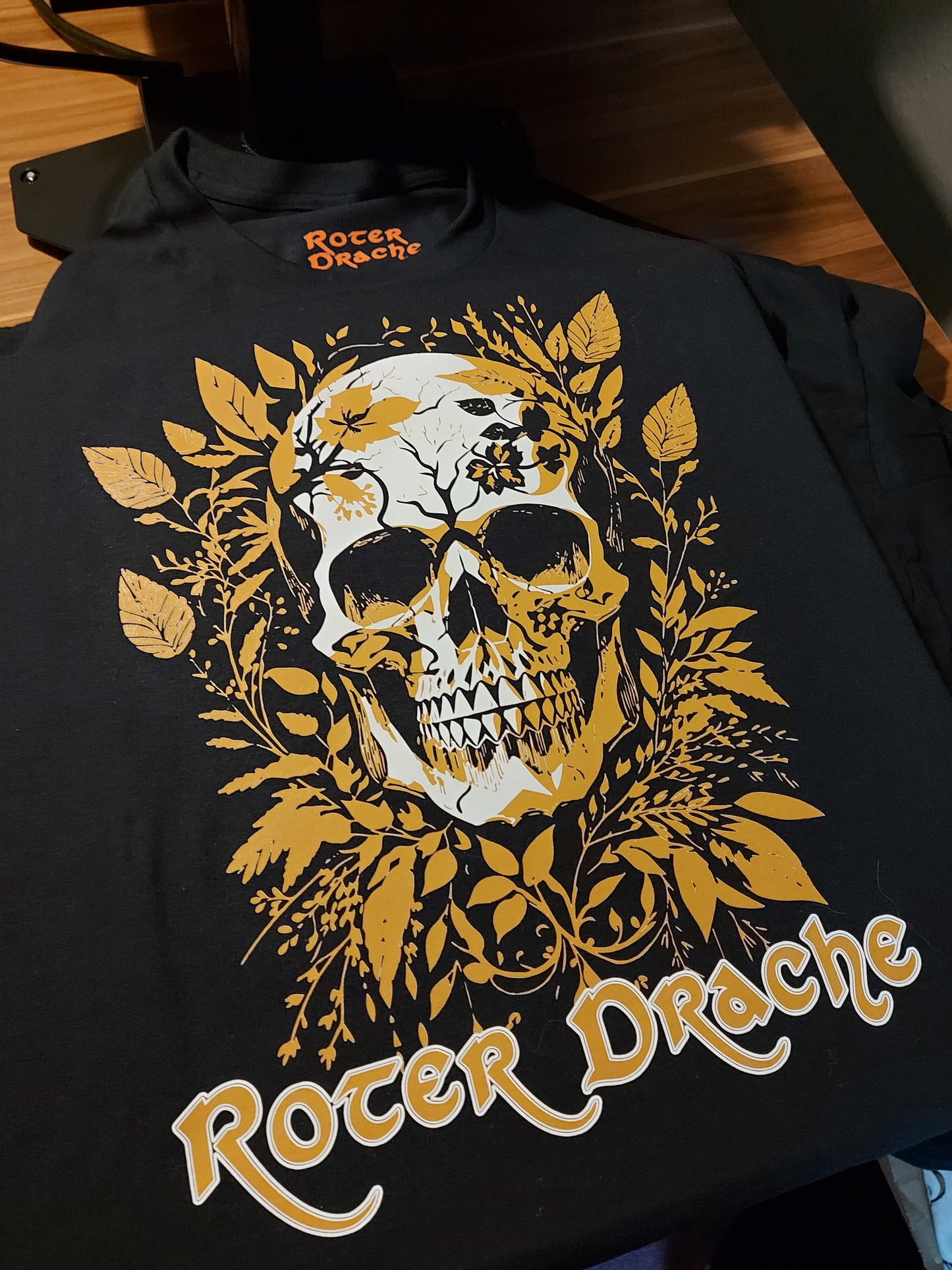 Golden Leaves and Skull Black T-Shirt