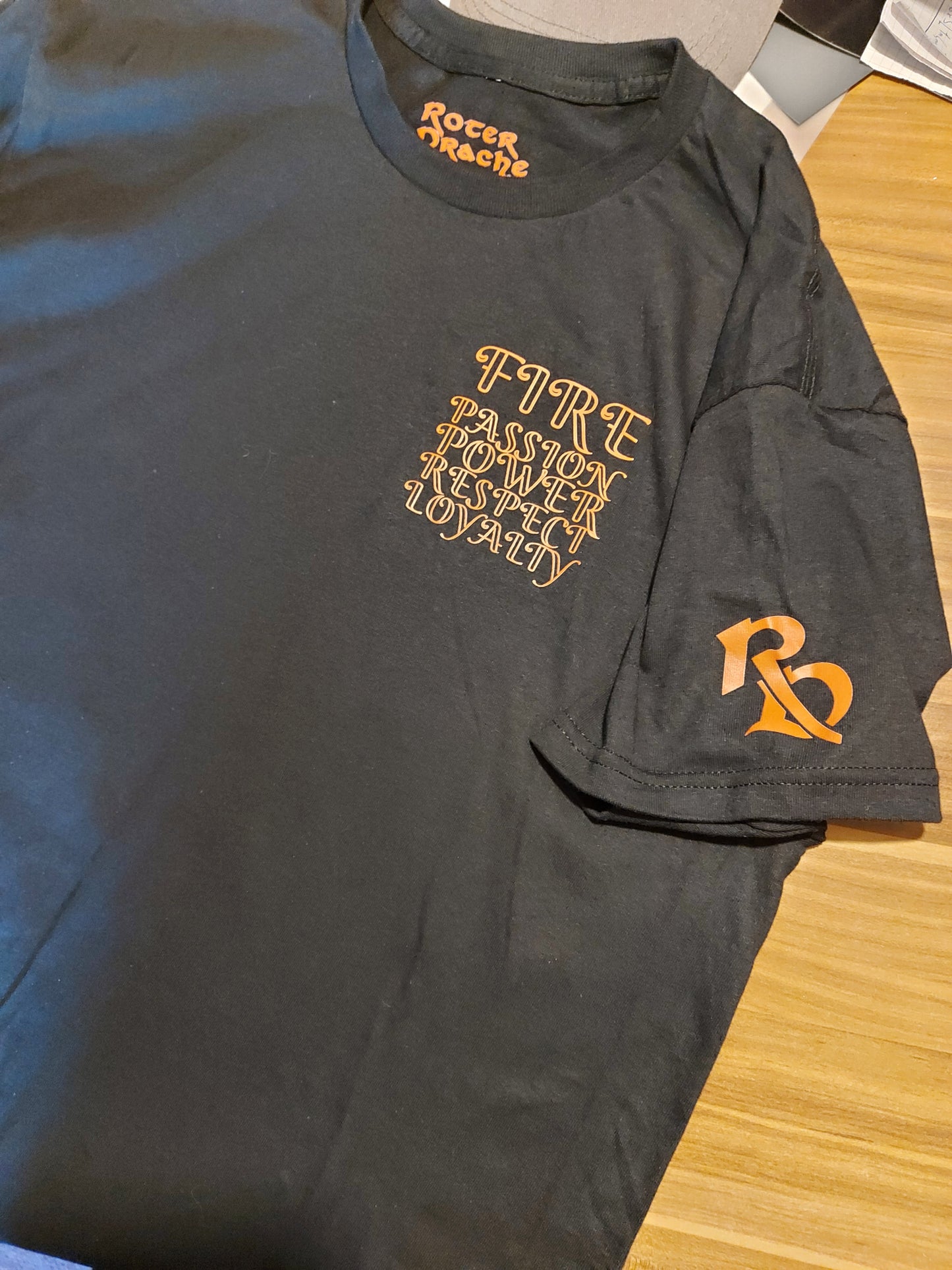 Fire Passion Power Respect Loyalty Red Dragon Black T-Shirt