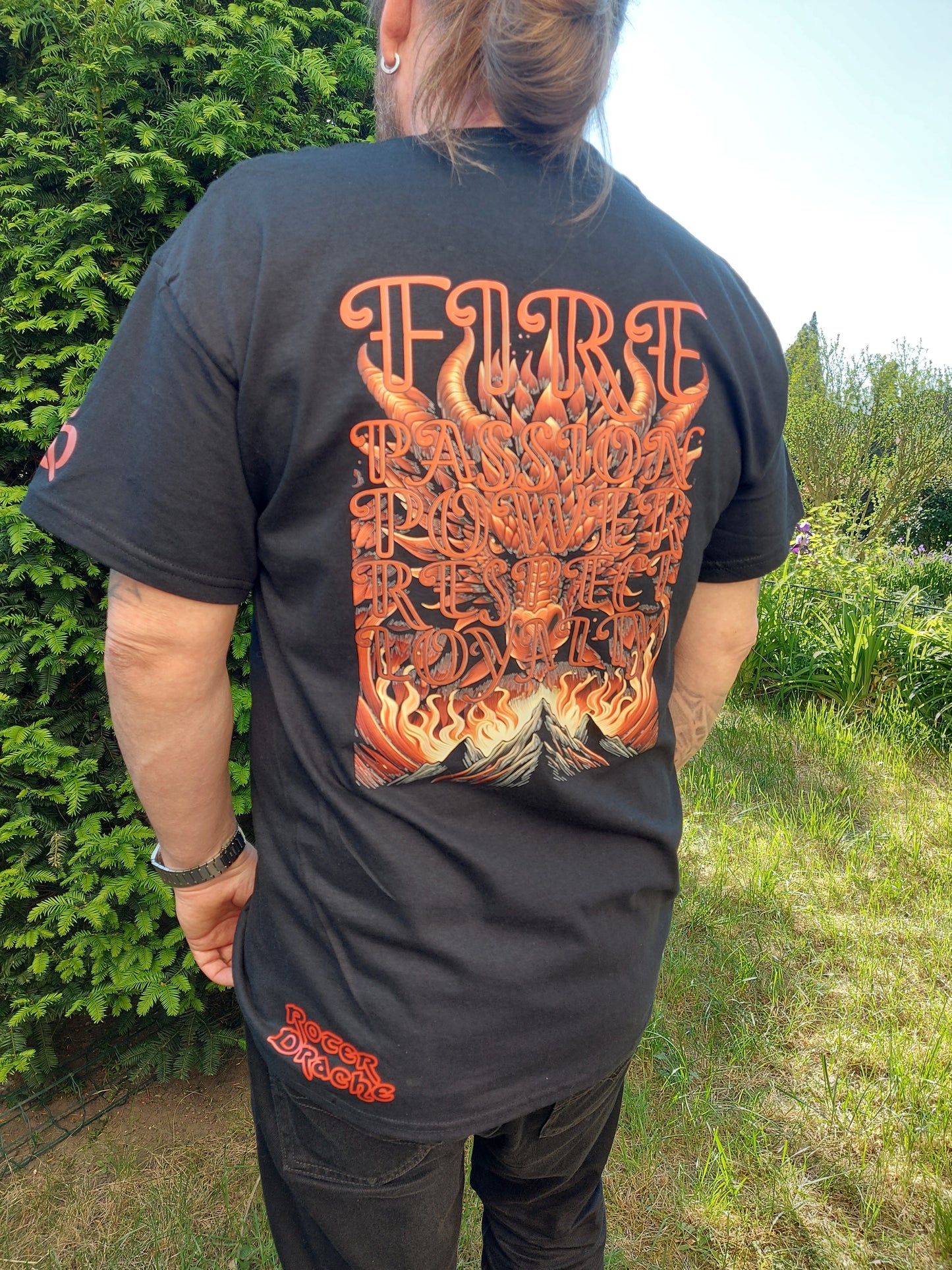 Fire Passion Power Respect Loyalty Red Dragon Black T-Shirt