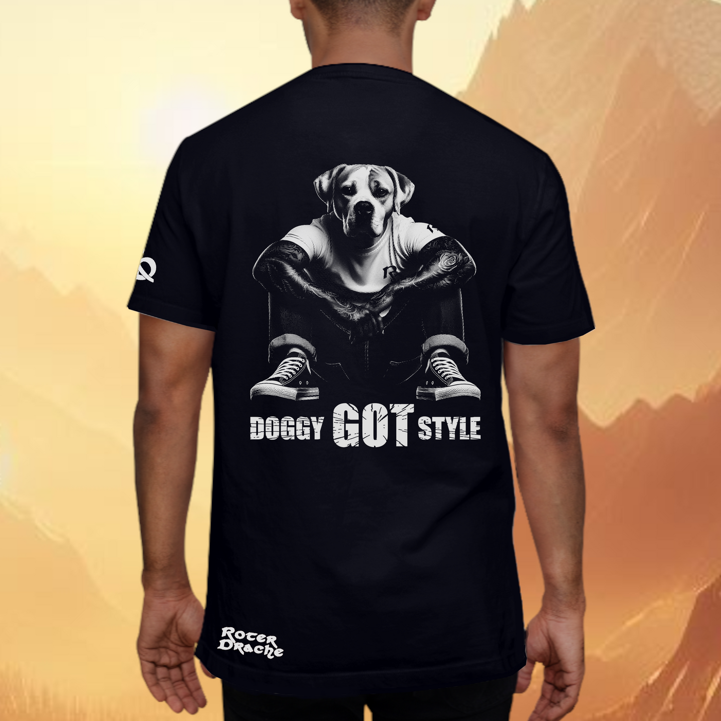 Doggy got Style Tattooed Dog Half Tone black T-Shirt