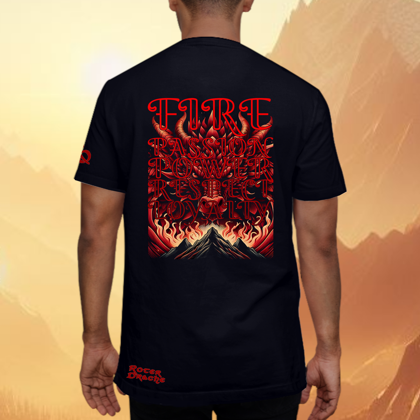 Fire Passion Power Respect Loyalty Red Dragon Black T-Shirt