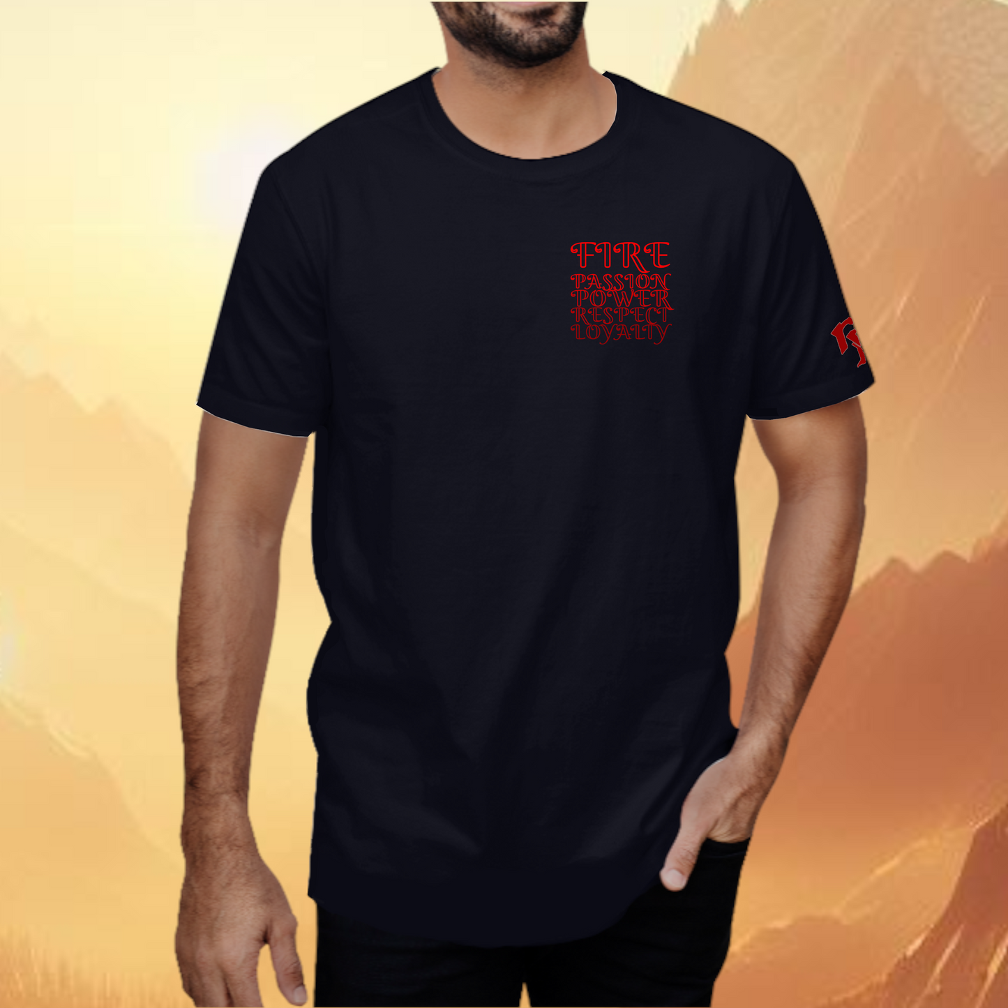 Fire Passion Power Respect Loyalty Red Dragon Black T-Shirt