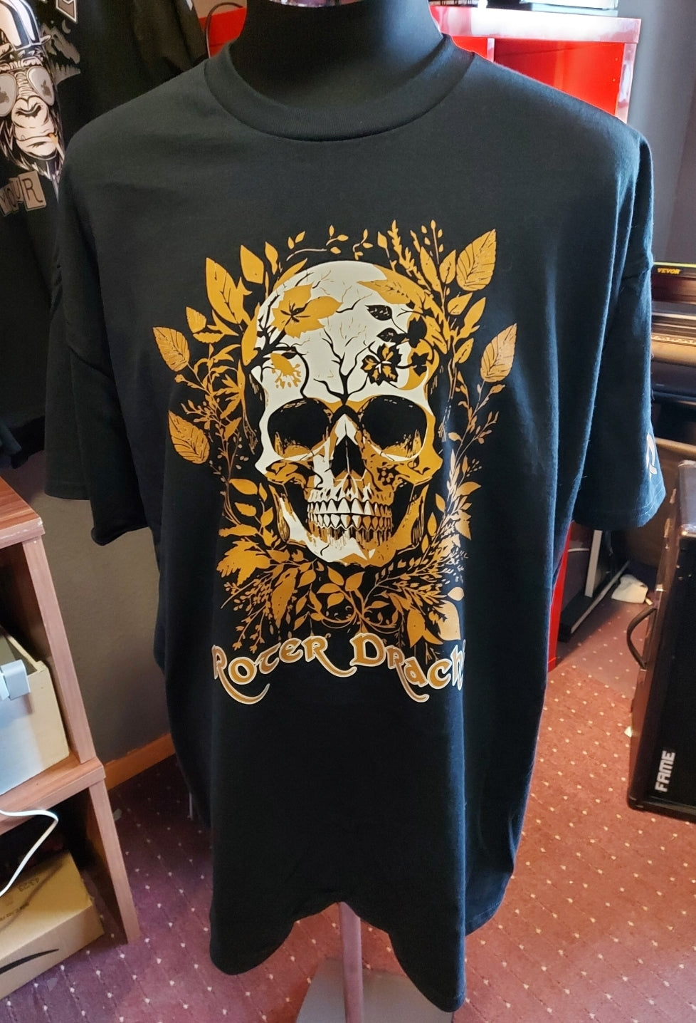 Golden Leaves and Skull Black T-Shirt